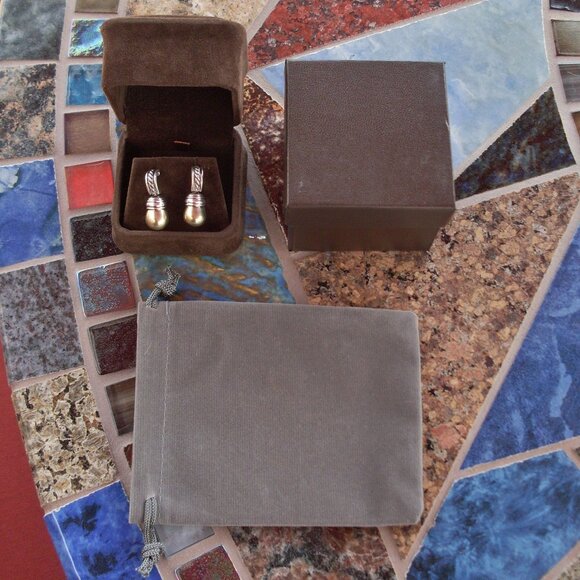 Rare & Retired David Yurman Hampton Gold Ball Earrings - 14K/925 - DY Backs - Picture 2 of 9